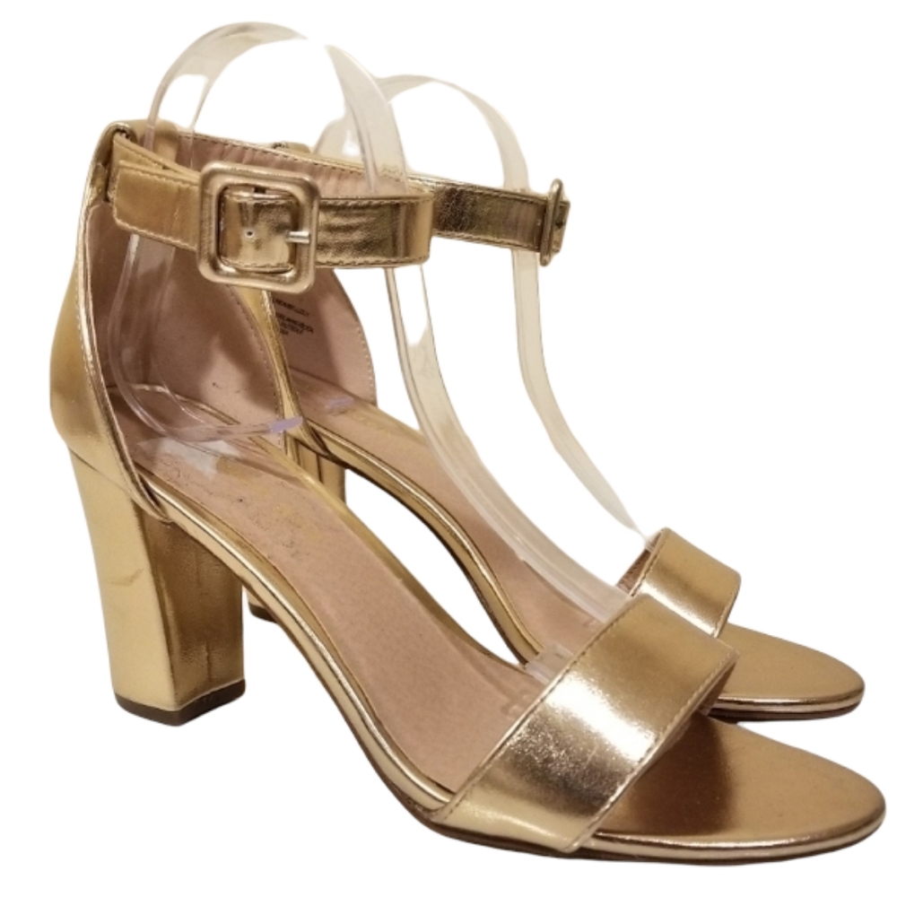 Madden Girl Gold Block Heel Open Toe Sandals 10